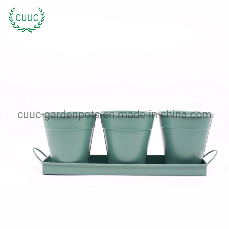 Zinc Galvanized Planter with Tray Home Decoration Metal Flower Pot Plant Pot