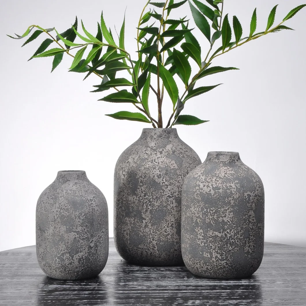 Modern Gray Color Rough Frosted Design Cheap Cement Retro Flower Vase