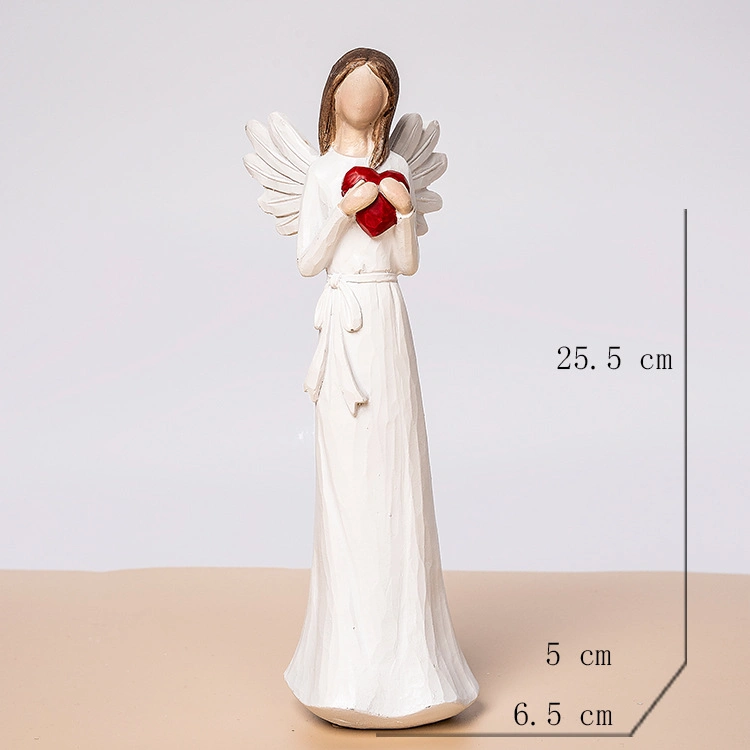 Modern White Elegant Wood Look Lady Angel Resin Figure Sculpture