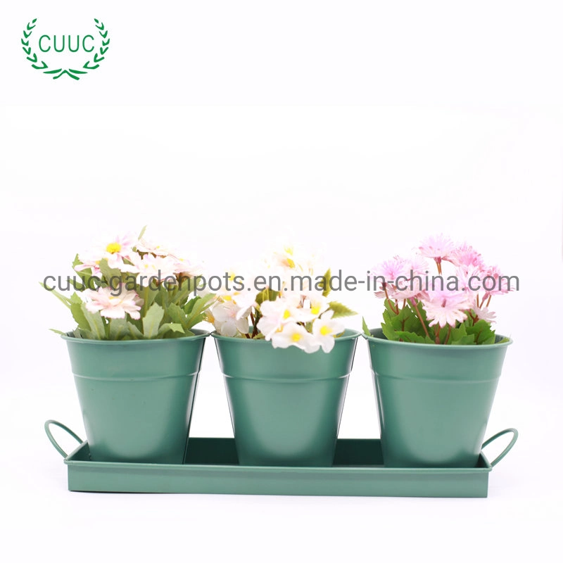 Zinc Galvanized Planter with Tray Home Decoration Metal Flower Pot Plant Pot